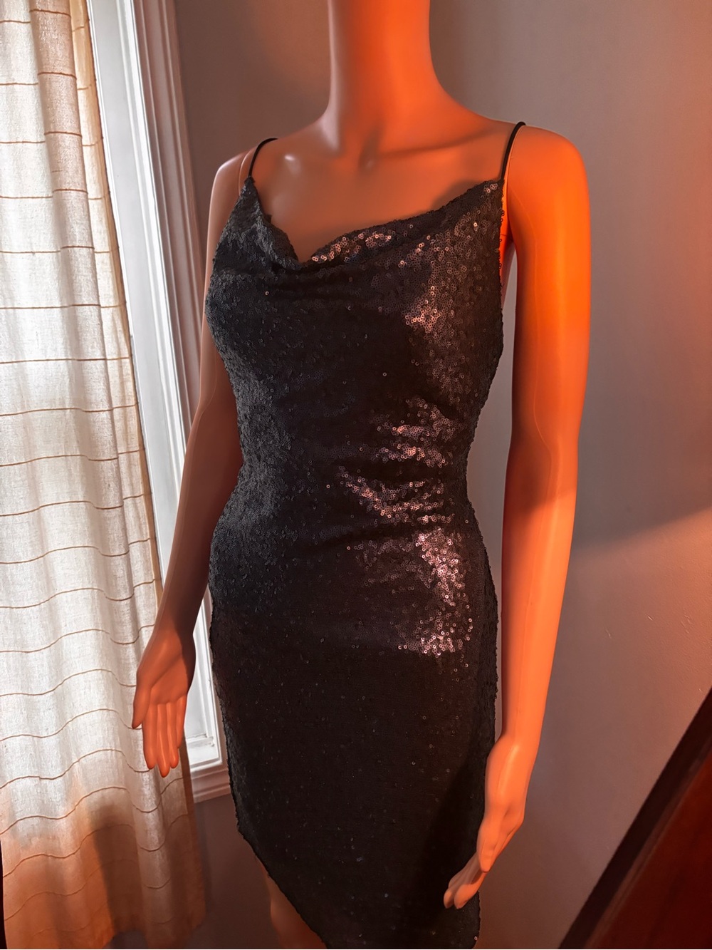 Hello Molly Navy Sequin Cowl Neck Slip Dress